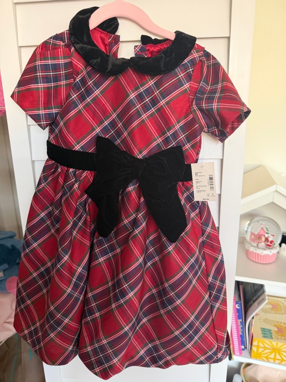 The Children's Place Red Plaid Velvet-Trim Holiday Dress